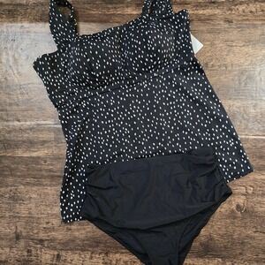 SWIMSUITS FOR ALL Tankini Set Womens 20 Black New Polka Dot Two Piece Swimsuit
